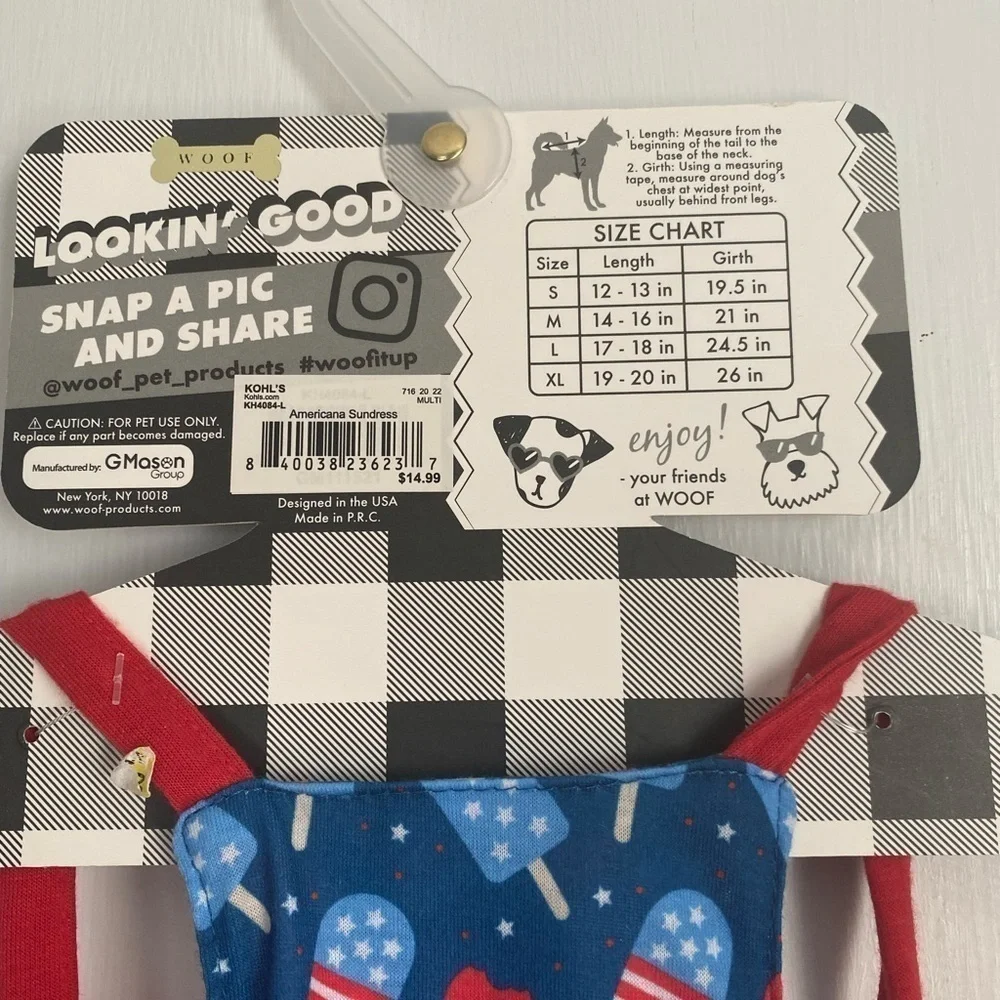 NWT- Woof Americana Sundress for Dogs, Large